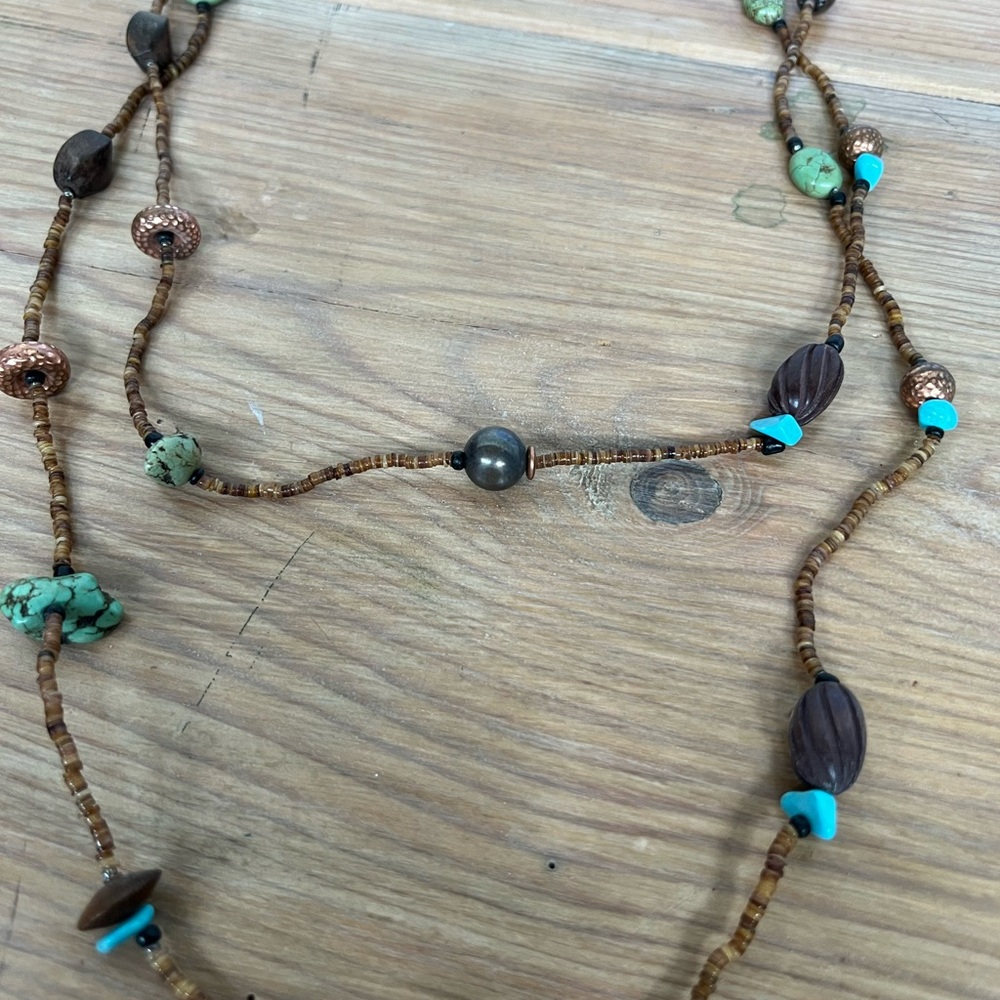 Vintage Silpada sterling silver Heishi Shell Wood Turquoise necklace 60 inches